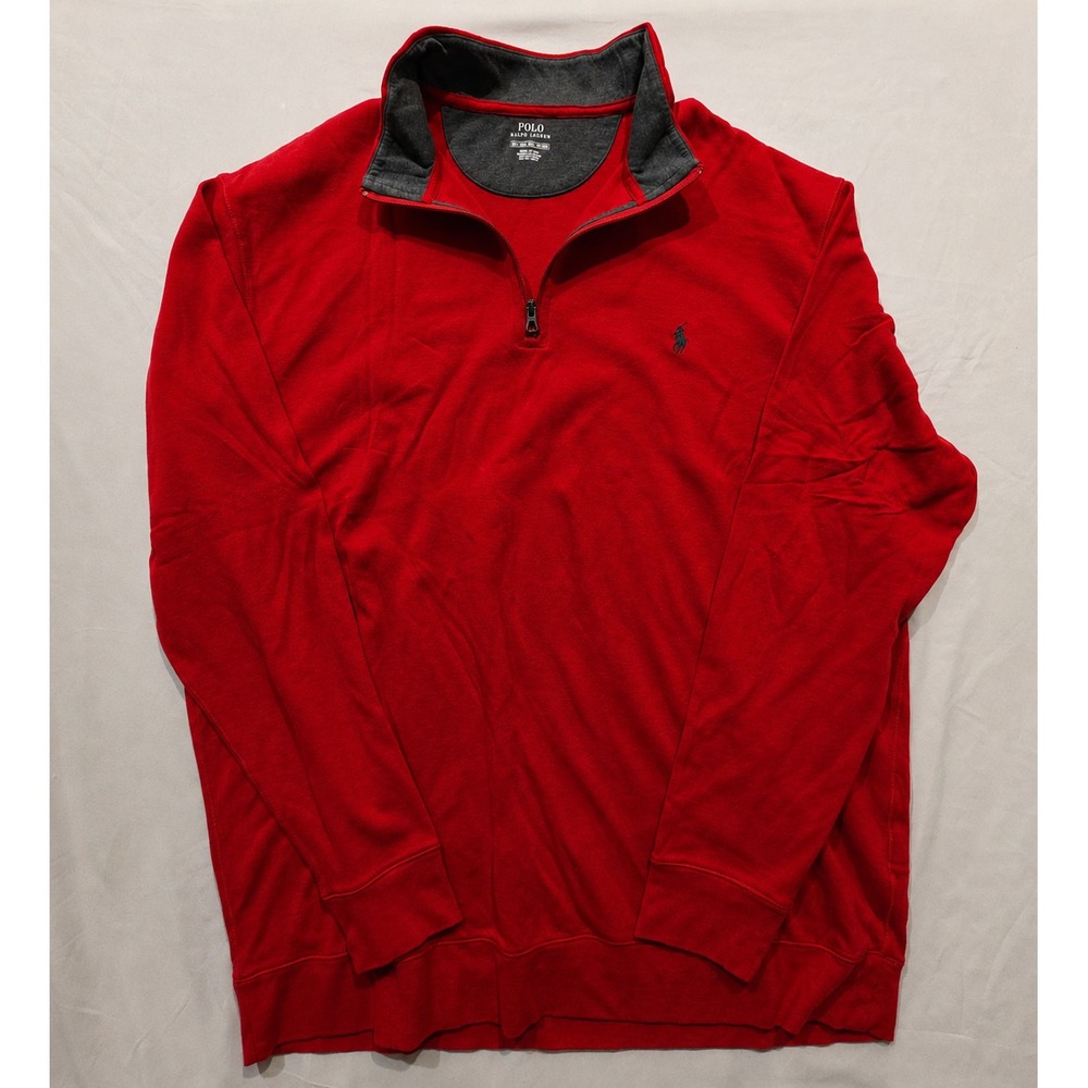 Polo Ralph Lauren Men's 2XLT Big & Tall Red Quarter Zip Pullover Black Pony